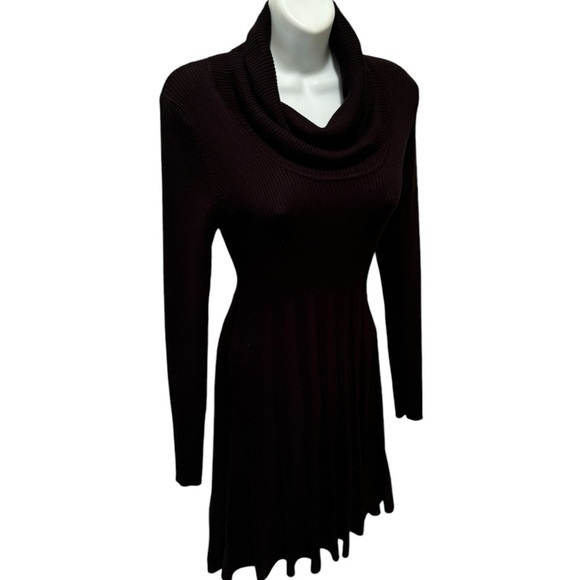 Calvin Klein Sweater Dress Sz M Black Cowl Neck Pleated Midi Skirt Business - Picture 1 of 6